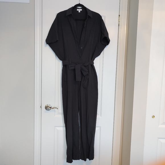 COS Black Cotton Topstitched Belted Jumpsuit Sz 4 US - Picture 4 of 10